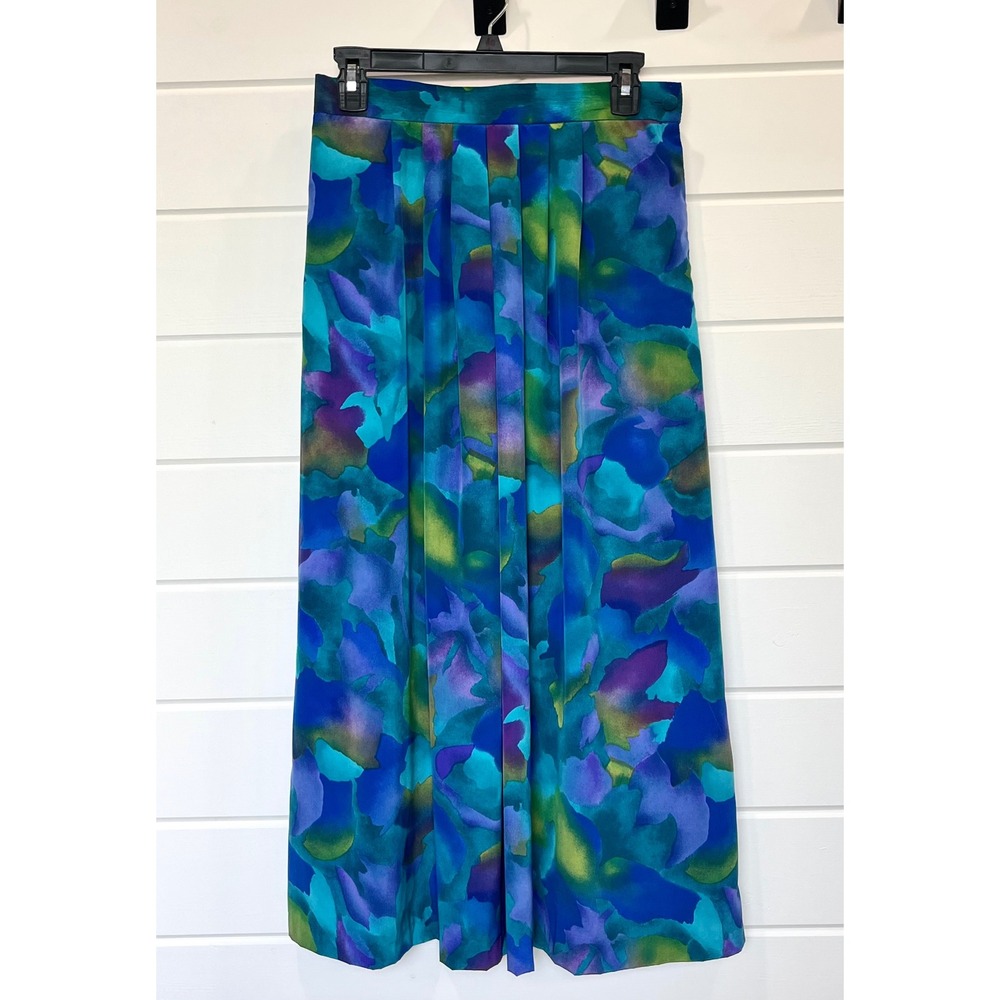 Vintage Jo Hardin Maxi Skirt Womens 8 Blue Green Abstract Pleated 90s‎ Retro USA